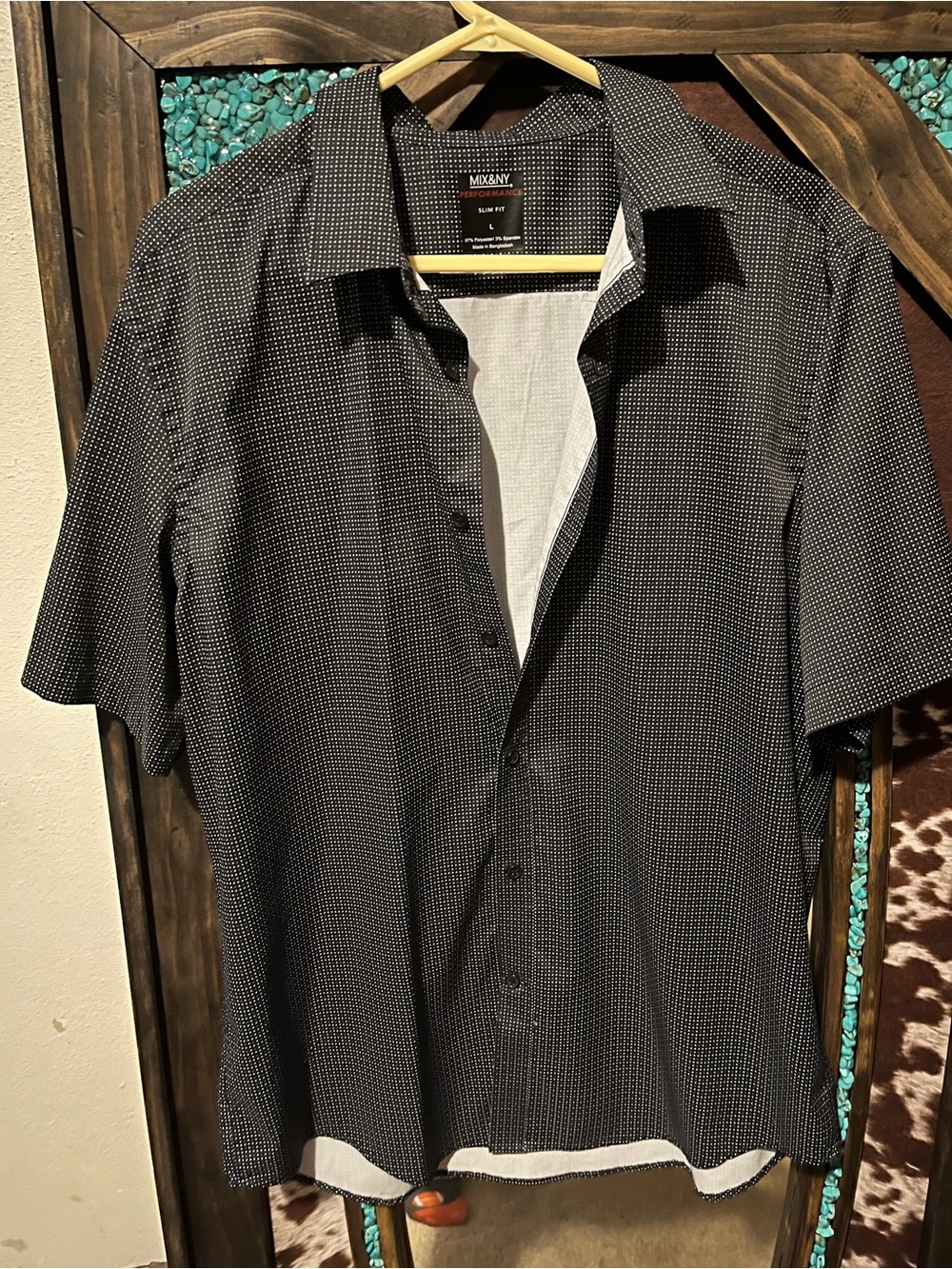 Men's Short-Sleeve Button-Up Shirt in Black Microdot